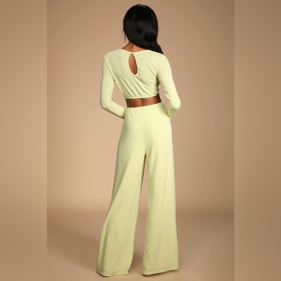 Chose to Chill Lime Green Long Sleeve Cutout Wide-Leg Jumpsuit medium - Picture 3 of 7